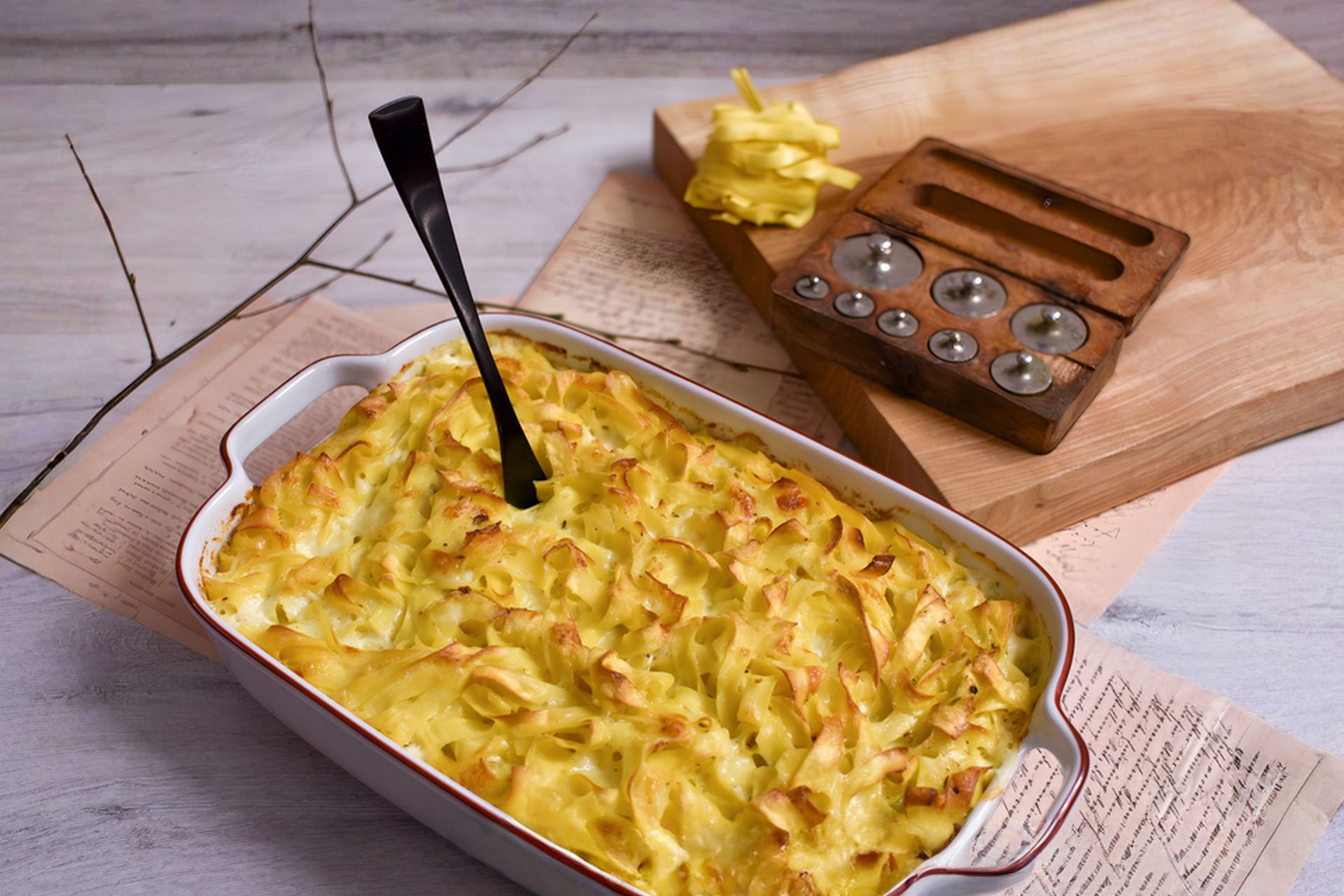 Zapečené tagliatelle s kozím sýrem a mascarpone