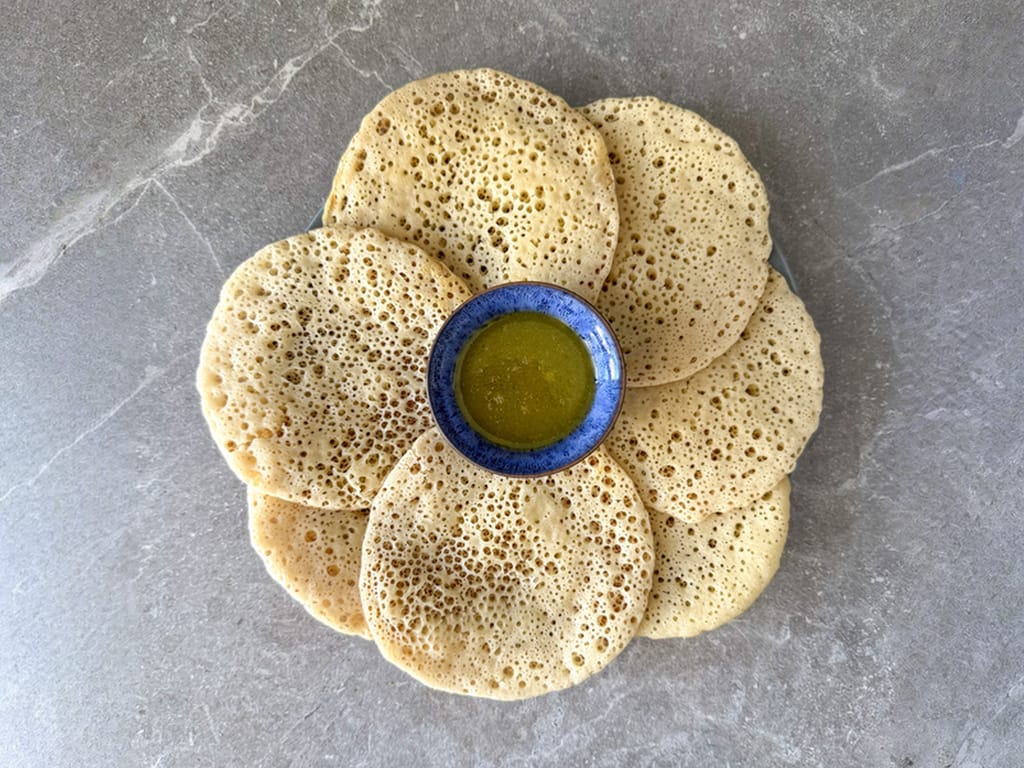 Moroccan Baghrir Pancakes with Honey and Butter