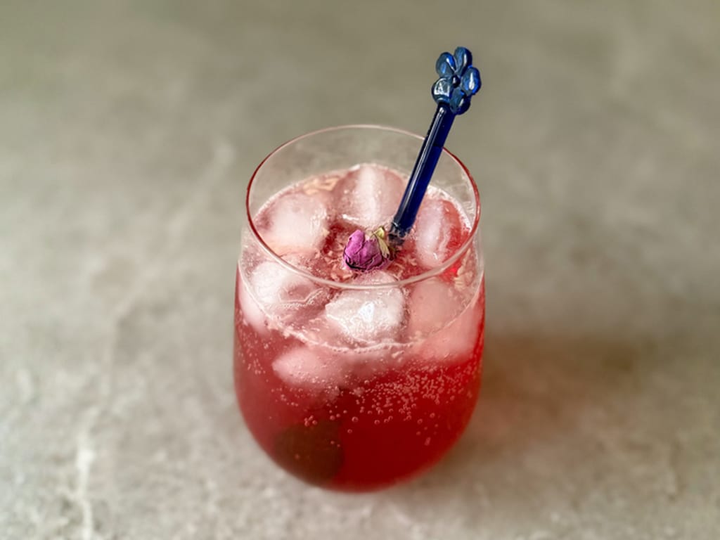 Homemade Rose Mocktail with Ginger and Rose Petals