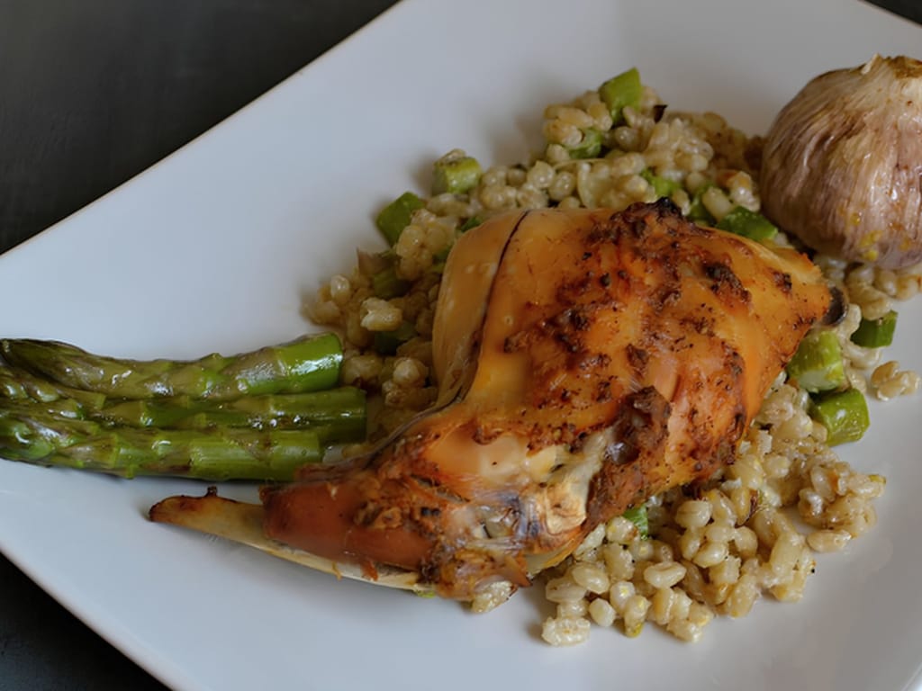 Roast Rabbit with Garlic and Green Asparagus