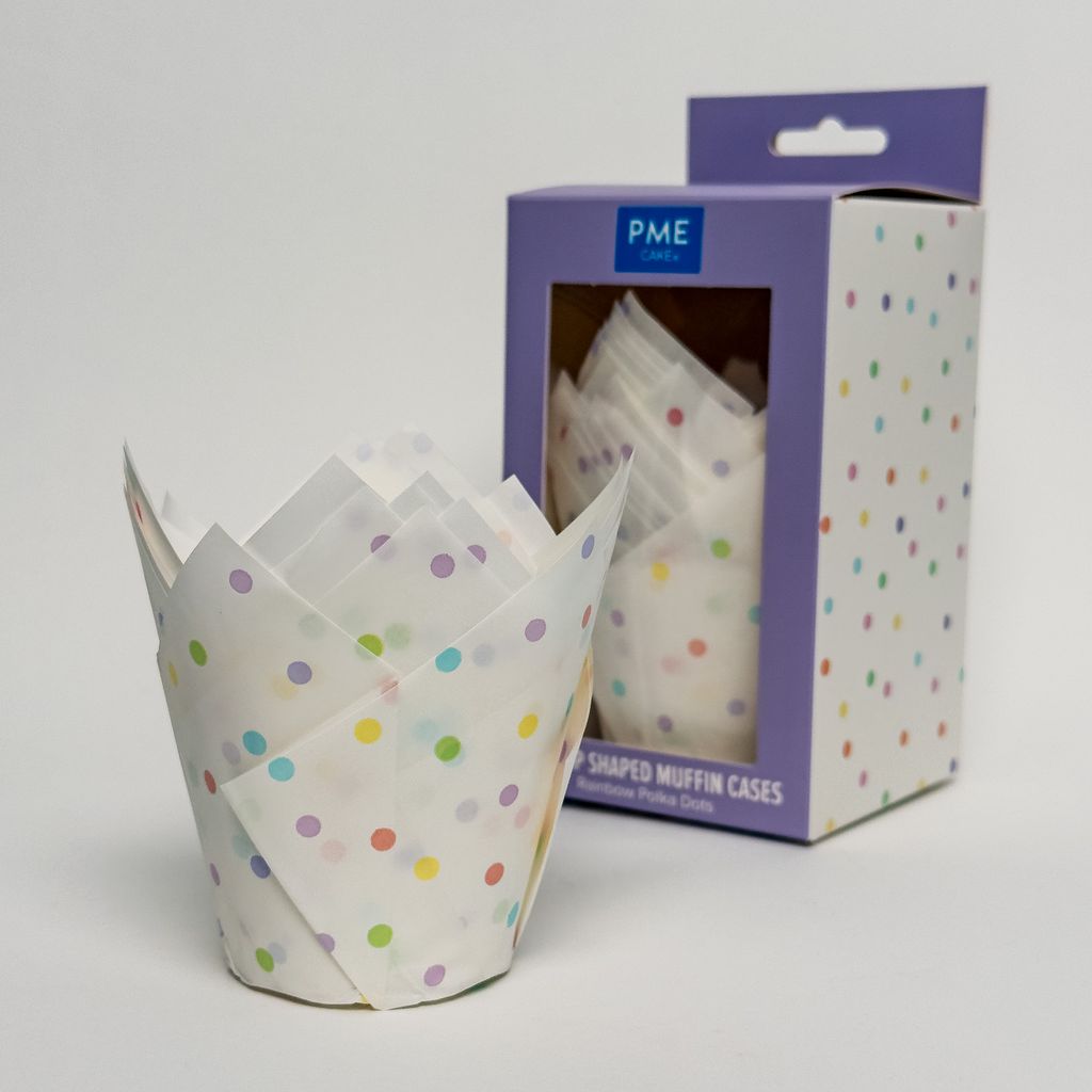 Tulip Muffin Cases – Rainbow Dots (24 pcs)