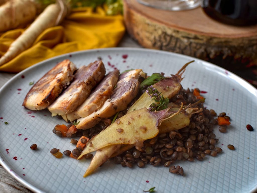 Lentil Salad with Wine Reduction (and Chicken)