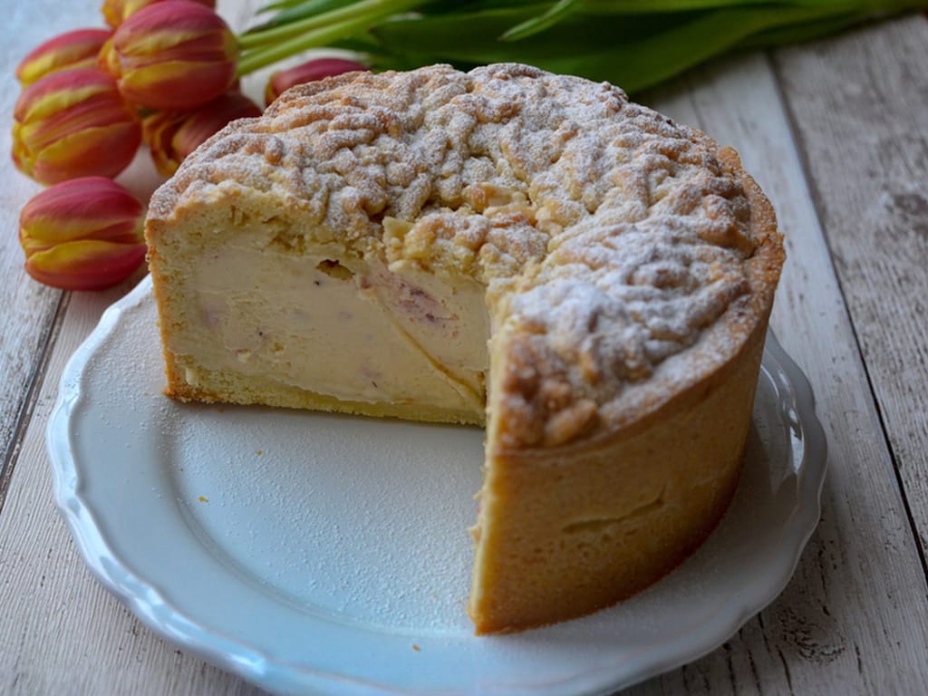 Rhubarb Cake with Custard and Farmer's Cheese