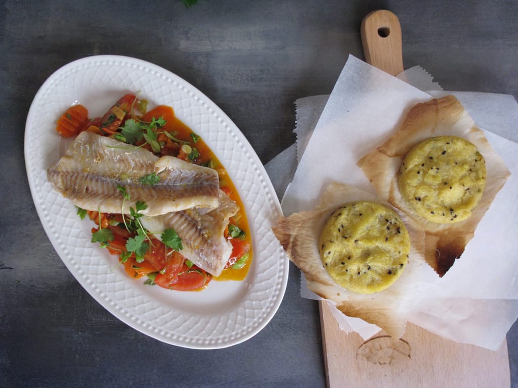 Grilled Trout with Polenta and Vegetables