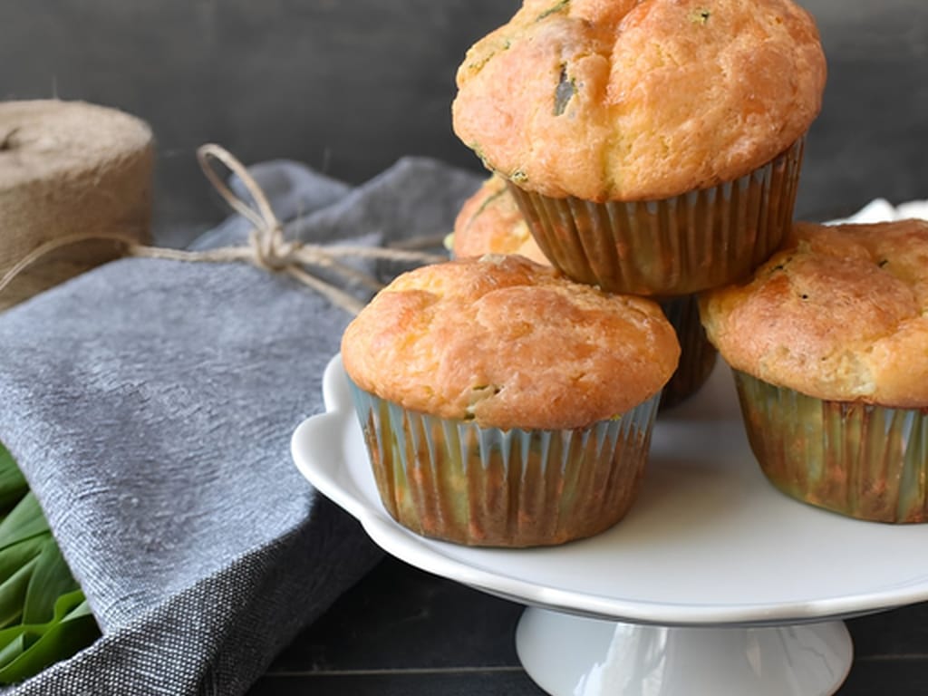 Wild Garlic Muffins with Three Cheeses