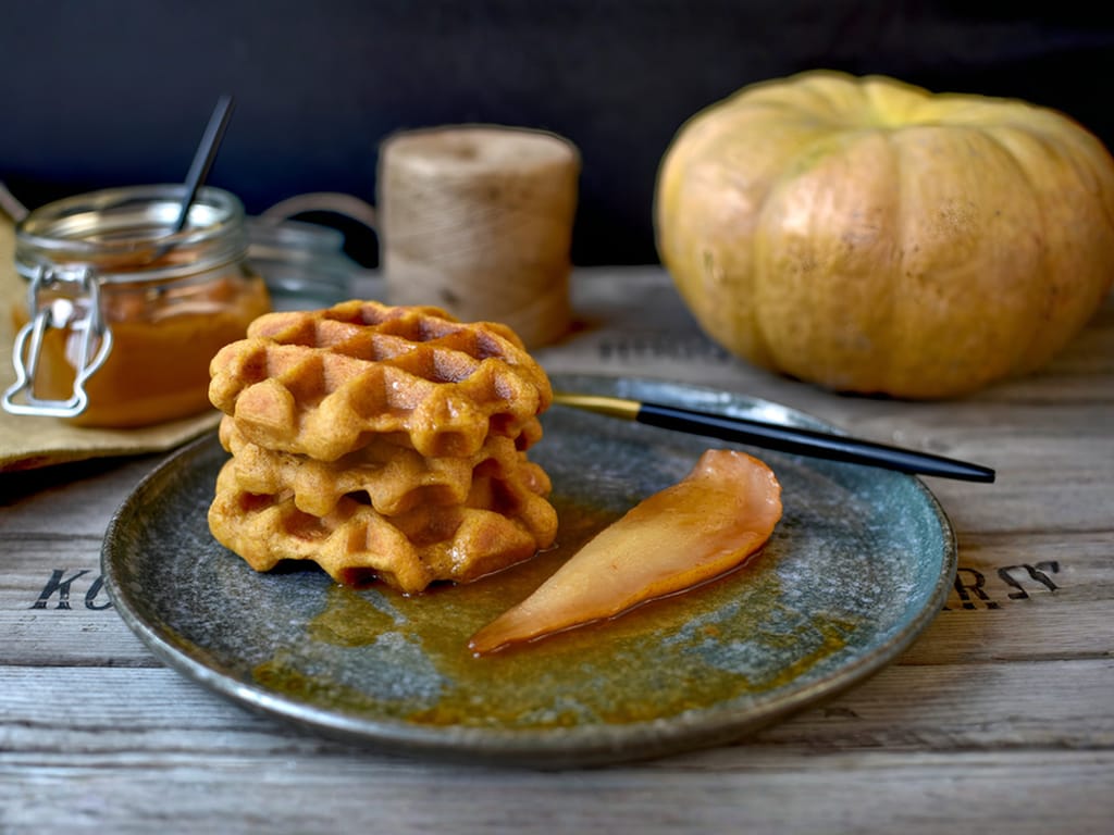 Autumn Pumpkin Waffles with Irresistible Salted Caramel
