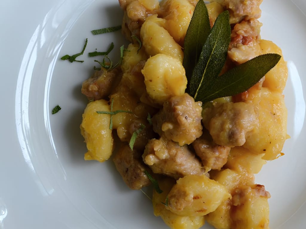 Gnocchi with Butternut Squash Noodles, Sage and Italian Salsiccia