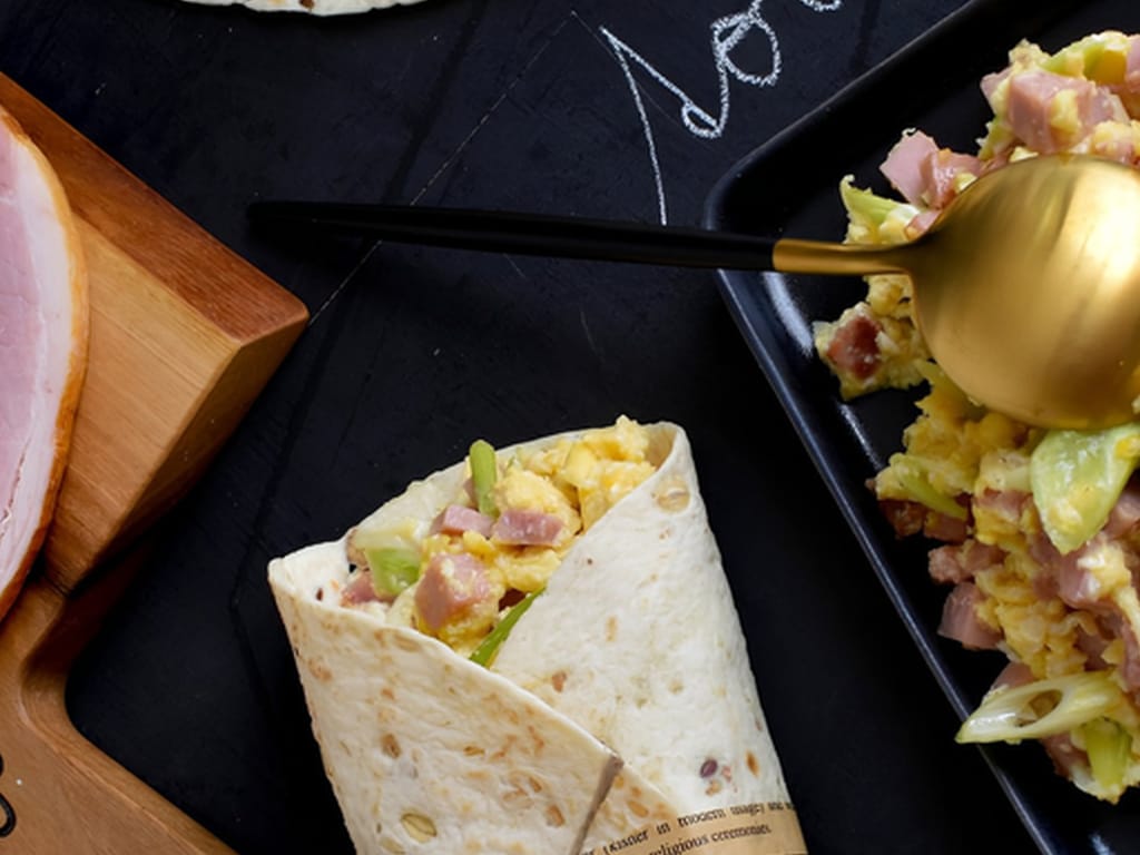 Breakfast Tortilla with Scrambled Eggs and Ham