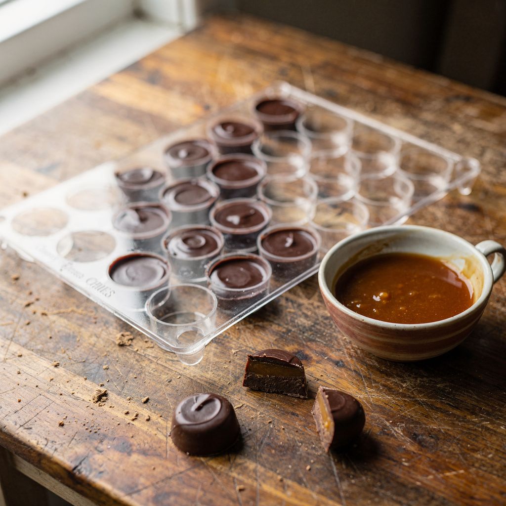 Náplně do pralinek: ganache, karamel a ovocné pasty — poměry a trvanlivost