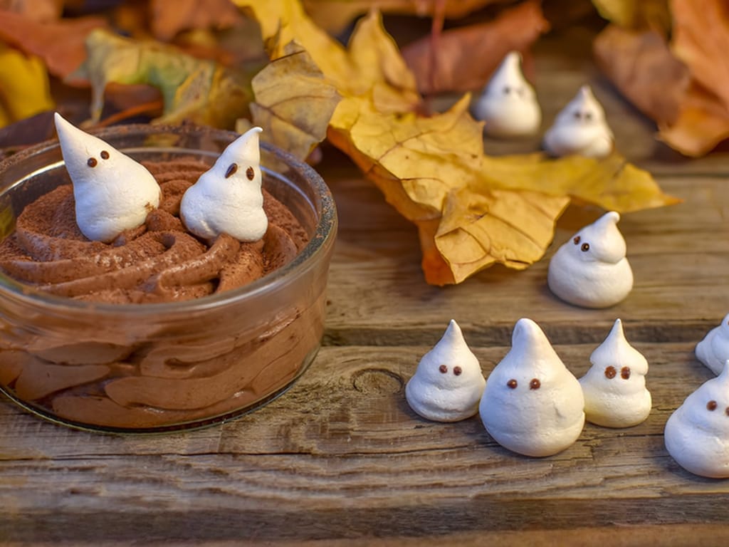 Halloween Chocolate Mousse with Meringue Ghosts