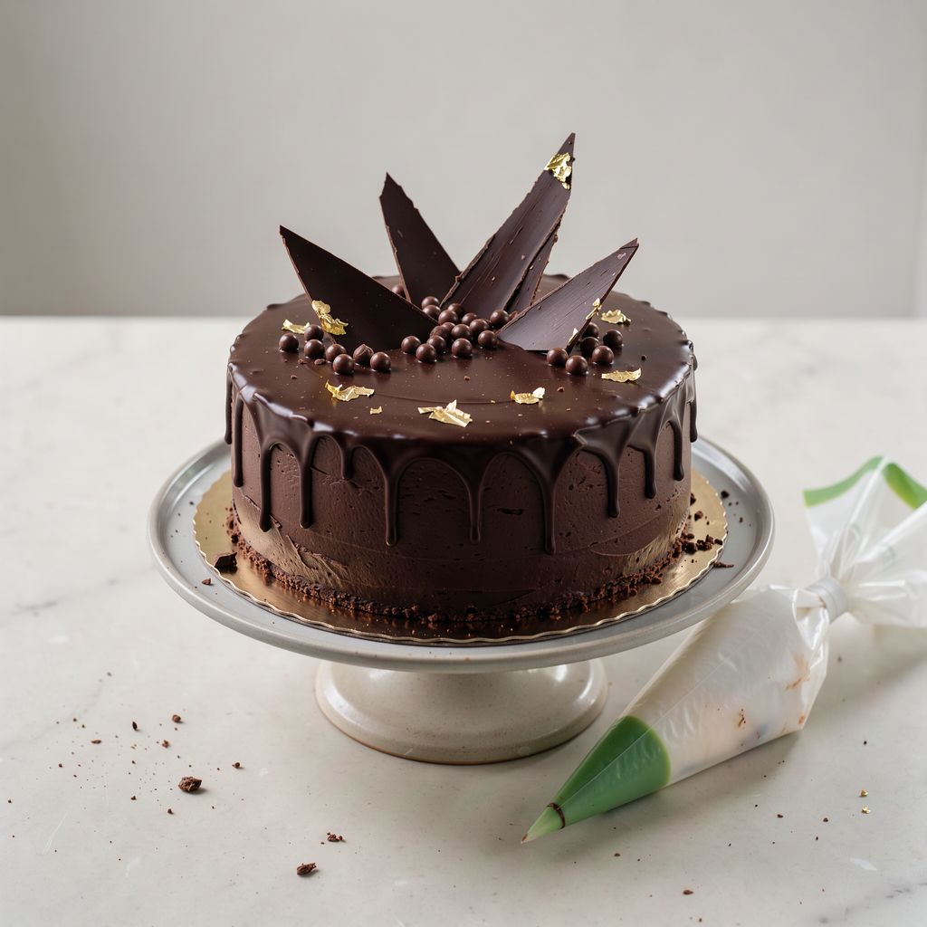 How to Decorate a Chocolate Cake: Glossy Ganache, Drip, Chocolate Shards, Crunchy Pearls and Gold Leaf