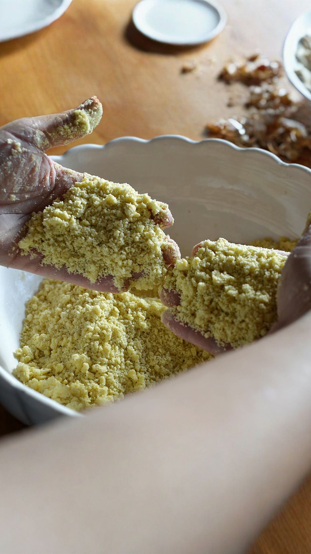 Bring the dough together and add the egg