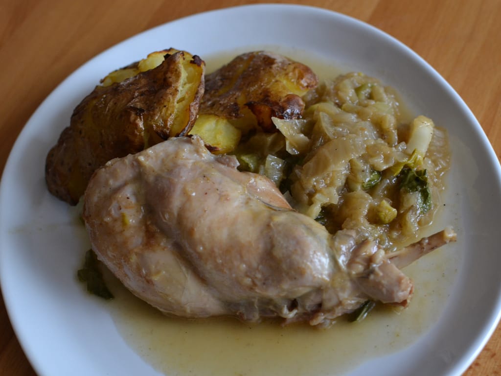 Roast Rabbit with Fennel and Smashed Potatoes