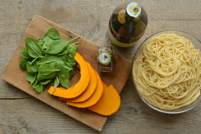 Podzimní špagety s dýní a špenátem